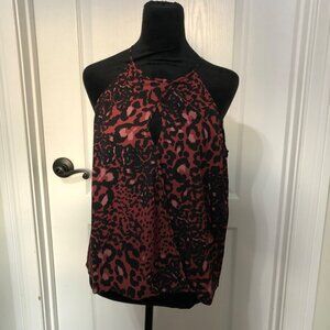 Three Eighty Two Red & Black Leopard Print Halter Top Size Large, Bold & Stylish